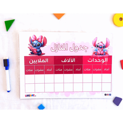 tableau numération enfant stitch rose – جدول الأعداد للأطفال ستيتش