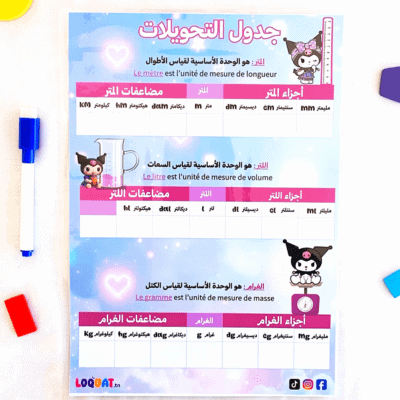 tableau conversion enfant kuromi – جدول التحويلات للأطفال كورومي