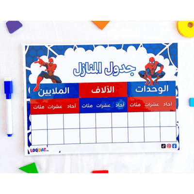 tableau numération enfant spiderman – جدول الأعداد للأطفال سبايدرمان