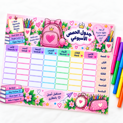 Tableau hebdomadaire pour organiser les activités et les cours de l’enfant