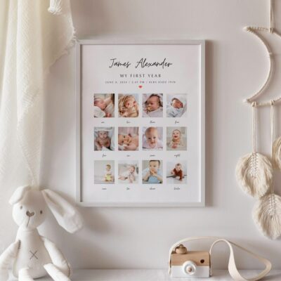 Tableau photo bébé personnalisé avec photos de sa première année
