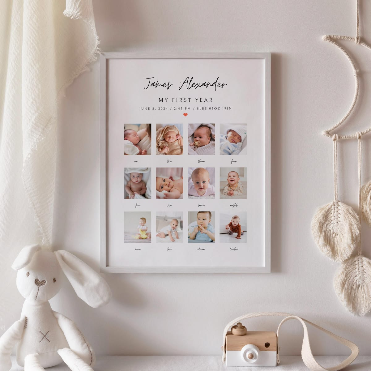 Tableau photo bébé personnalisé avec photos de sa première année